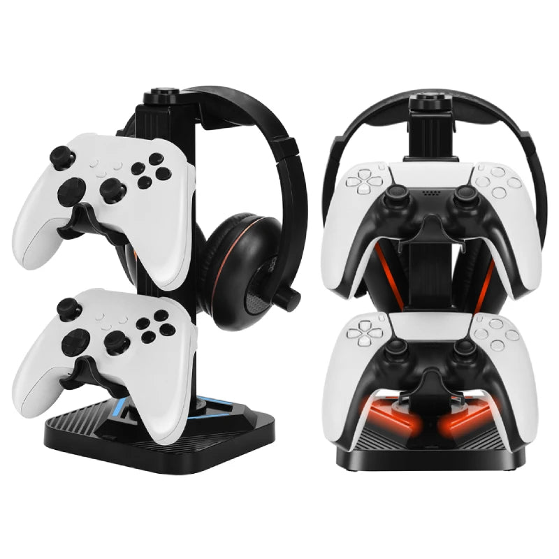 Headphone Stand Universal Controller Holder with 8 Light Modes & 3 USB Charging Ports Controller Headset Stand Gift for Gamer