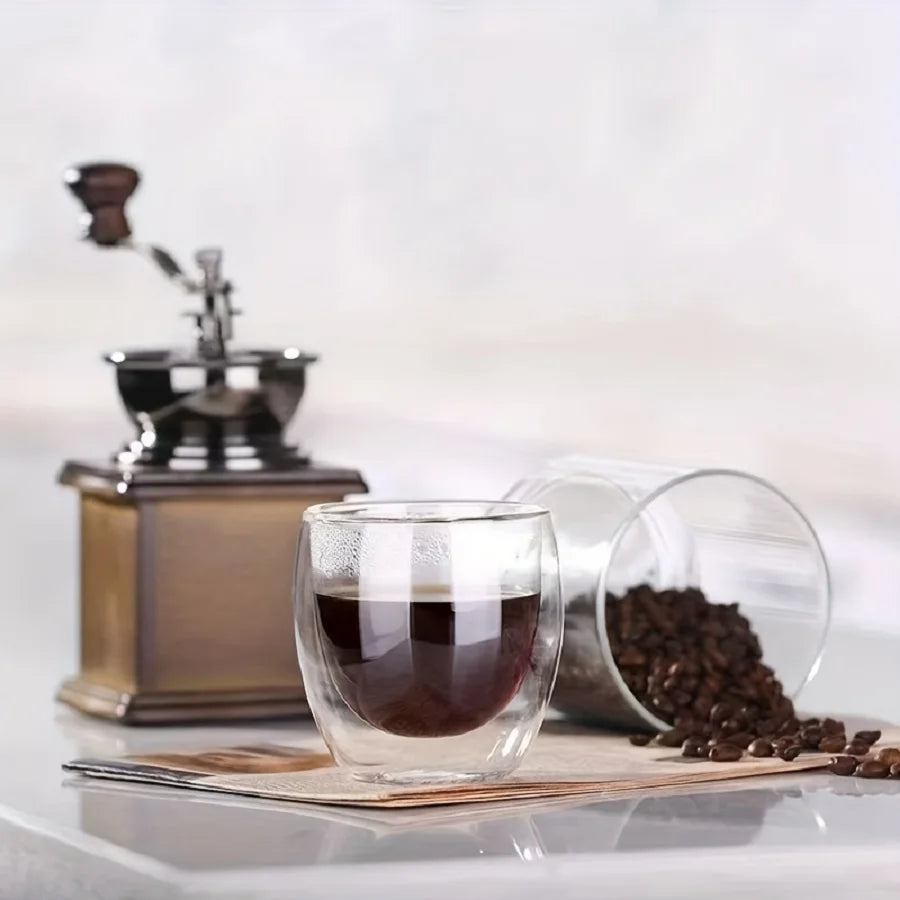 6Pcs/Set Handmade Insulated Espresso Cups Double Wall Glass Coffee Mugs for Hot and Cold Drinks Perfect for Whisky and Cocktails