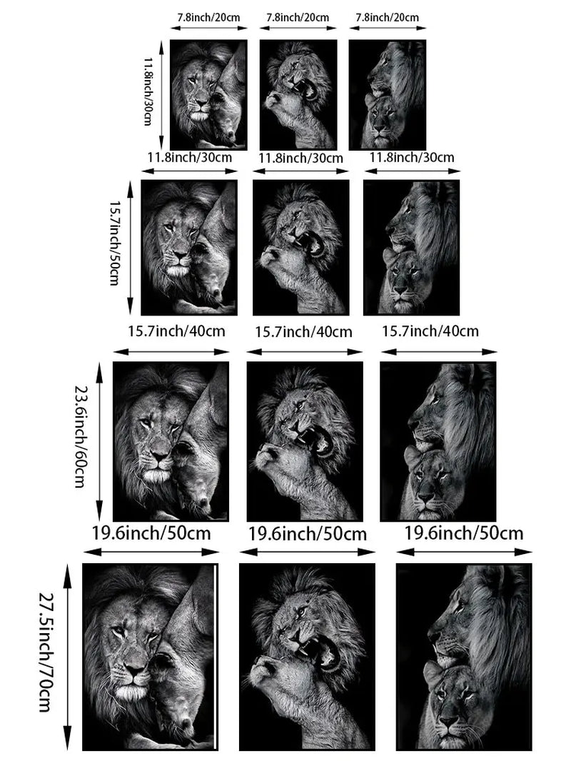 3Pcs Modern Lion Family Canvas Wall Art Black and White Animal Poster Pints for Bedroom Decor Aesthetic Wall Art Home Decor