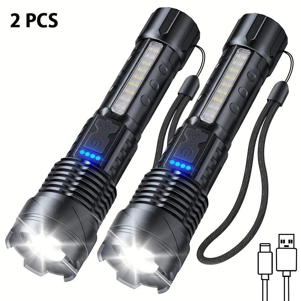 1/2Pcs High Lumens Flashlights, Rechargeable Led Flashlights with 7 Light Modes, Powerful Handheld Flashlight for Camping