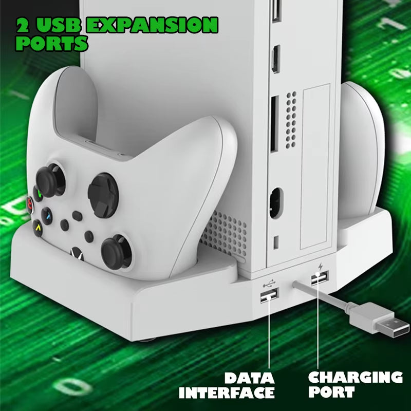 PG-XBS011 for Xbox Series S Cooling Fan Charger Vertical Stand 2 Controller Fast Charging Dock Station for Xbox Console