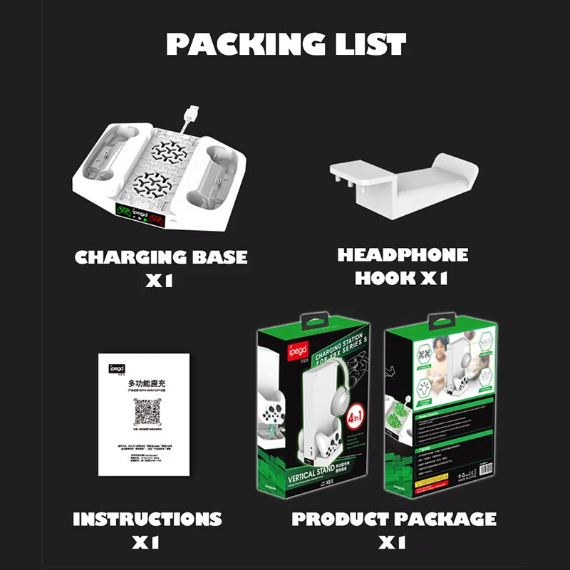 PG-XBS011 for Xbox Series S Cooling Fan Charger Vertical Stand 2 Controller Fast Charging Dock Station for Xbox Console