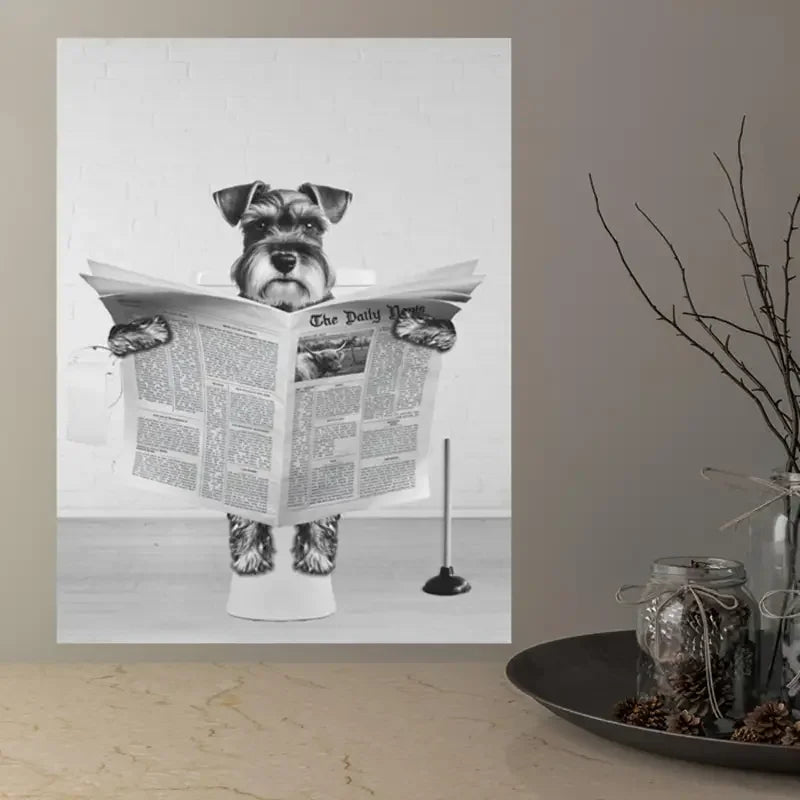 1Pc Canvas Poster Miniature Schnauzer Wall Art Funny Bathroom Print Toilet Ideal Gift for Living Room Home Decor No Frame