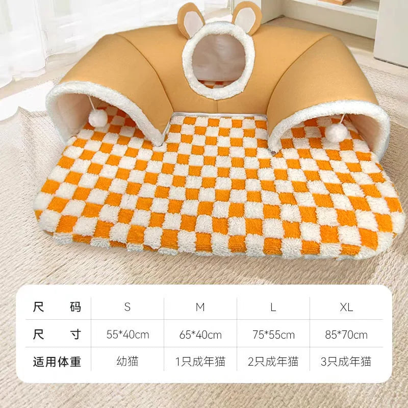 Autumn Winter Cat Nest Thickened Warm Hide and Seek Cats Tunnel Interesting Design Pet Beds Moisture-Proof Cat Supplies