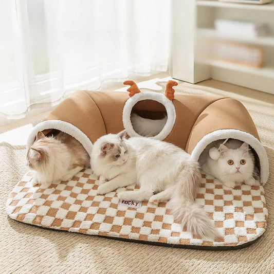 Autumn Winter Cat Nest Thickened Warm Hide and Seek Cats Tunnel Interesting Design Pet Beds Moisture-Proof Cat Supplies