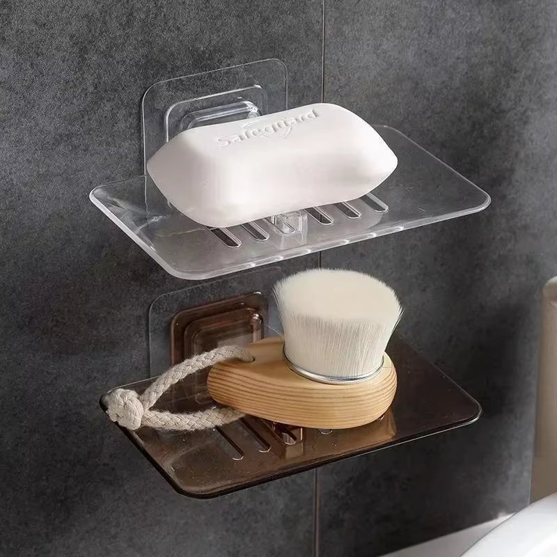 Soap Dish Shelf Transparent Drain Holder Punch-Free Paste Wall Mounted Soap Dispenser Bathroom Accessories Хранение В Ванной