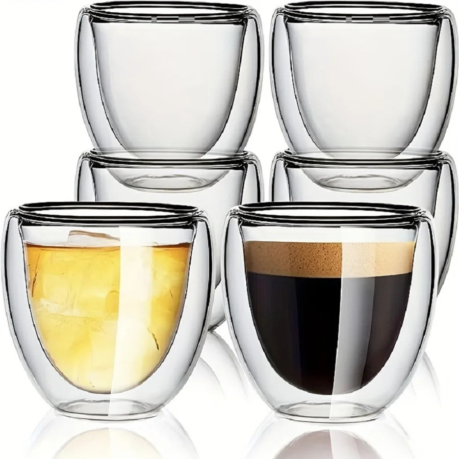 6Pcs/Set Handmade Insulated Espresso Cups Double Wall Glass Coffee Mugs for Hot and Cold Drinks Perfect for Whisky and Cocktails