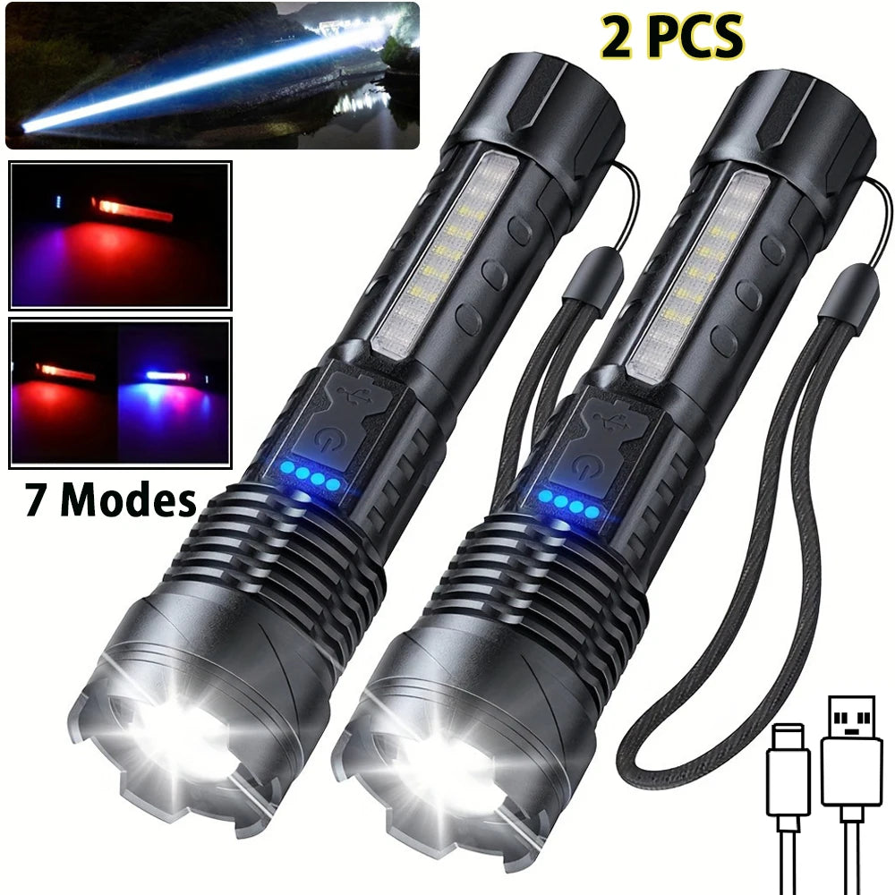 1/2Pcs High Lumens Flashlights, Rechargeable Led Flashlights with 7 Light Modes, Powerful Handheld Flashlight for Camping