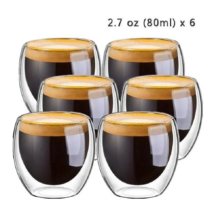 6Pcs/Set Handmade Insulated Espresso Cups Double Wall Glass Coffee Mugs for Hot and Cold Drinks Perfect for Whisky and Cocktails