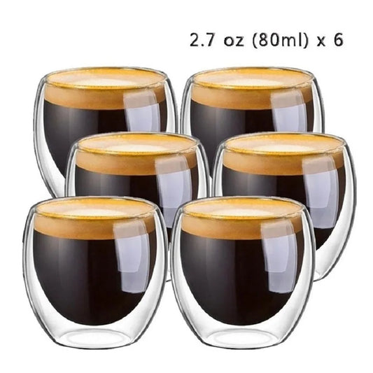 6Pcs/Set Handmade Insulated Espresso Cups Double Wall Glass Coffee Mugs for Hot and Cold Drinks Perfect for Whisky and Cocktails