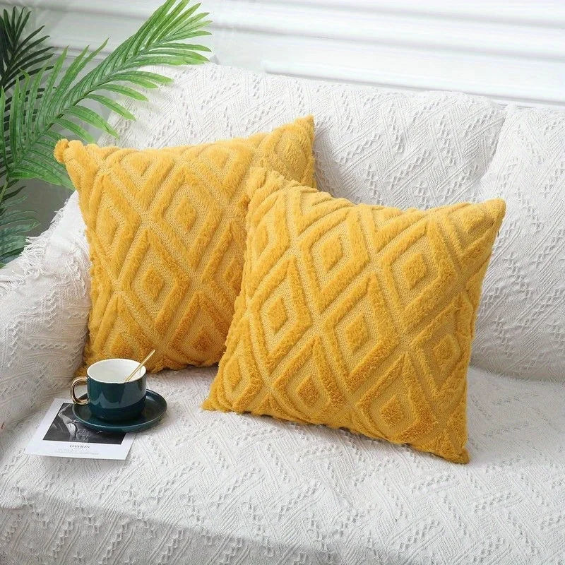 Modern Simple Rhombus Jacquard Plush Throw Pillow Cover Sofapillow Nordic Style Office Waist Bedside Cushion Car Throwpillow