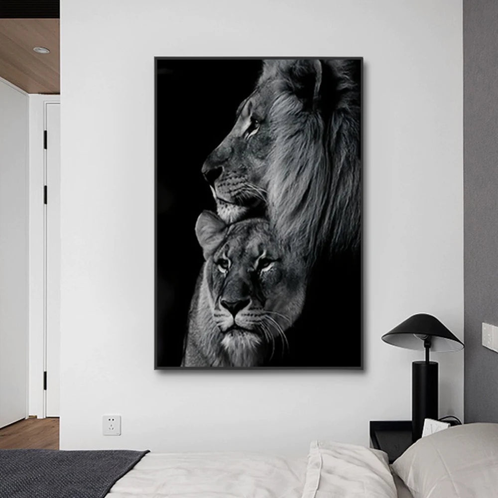 3Pcs Modern Lion Family Canvas Wall Art Black and White Animal Poster Pints for Bedroom Decor Aesthetic Wall Art Home Decor