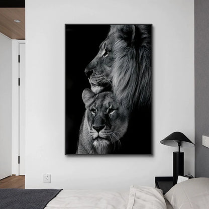 3Pcs Modern Lion Family Canvas Wall Art Black and White Animal Poster Pints for Bedroom Decor Aesthetic Wall Art Home Decor