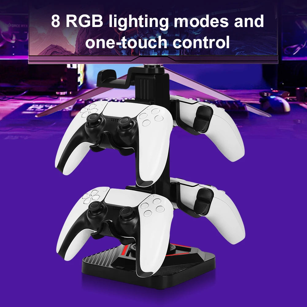 Headphone Stand Universal Controller Holder with 8 Light Modes & 3 USB Charging Ports Controller Headset Stand Gift for Gamer