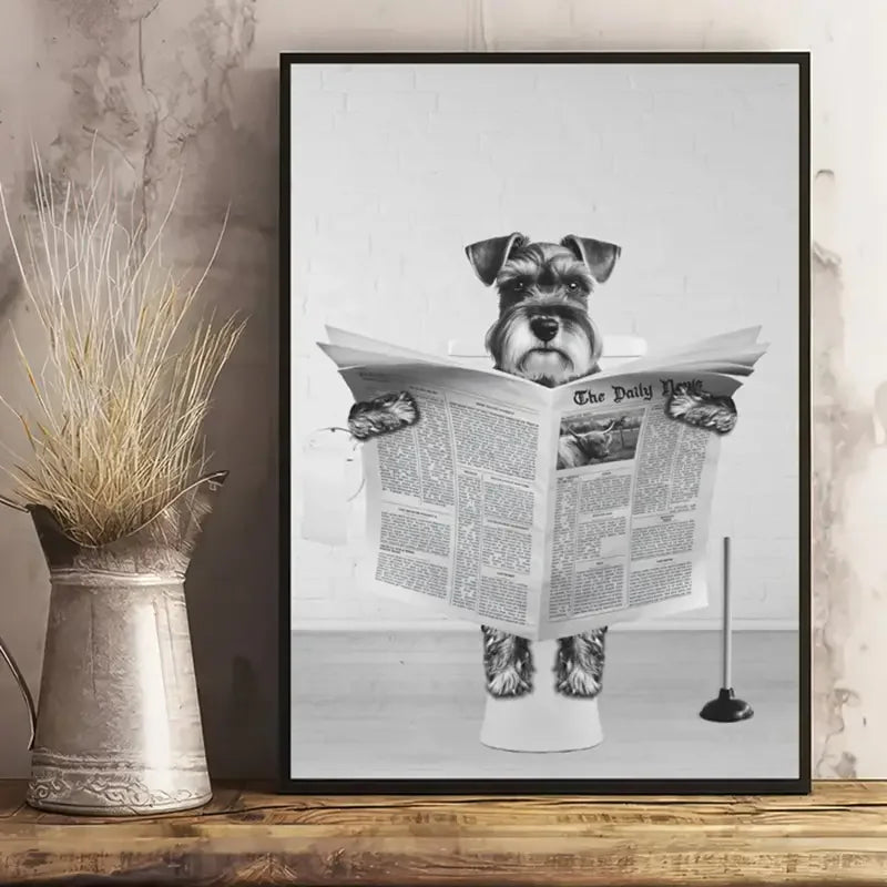 1Pc Canvas Poster Miniature Schnauzer Wall Art Funny Bathroom Print Toilet Ideal Gift for Living Room Home Decor No Frame