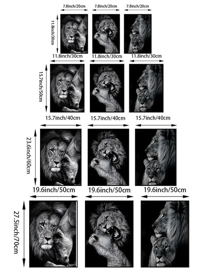 3Pcs Modern Lion Family Canvas Wall Art Black and White Animal Poster Pints for Bedroom Decor Aesthetic Wall Art Home Decor