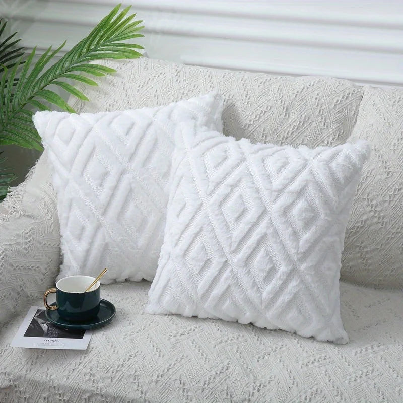 Modern Simple Rhombus Jacquard Plush Throw Pillow Cover Sofapillow Nordic Style Office Waist Bedside Cushion Car Throwpillow