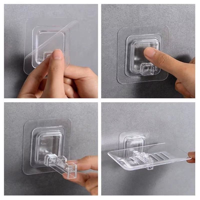 Soap Dish Shelf Transparent Drain Holder Punch-Free Paste Wall Mounted Soap Dispenser Bathroom Accessories Хранение В Ванной