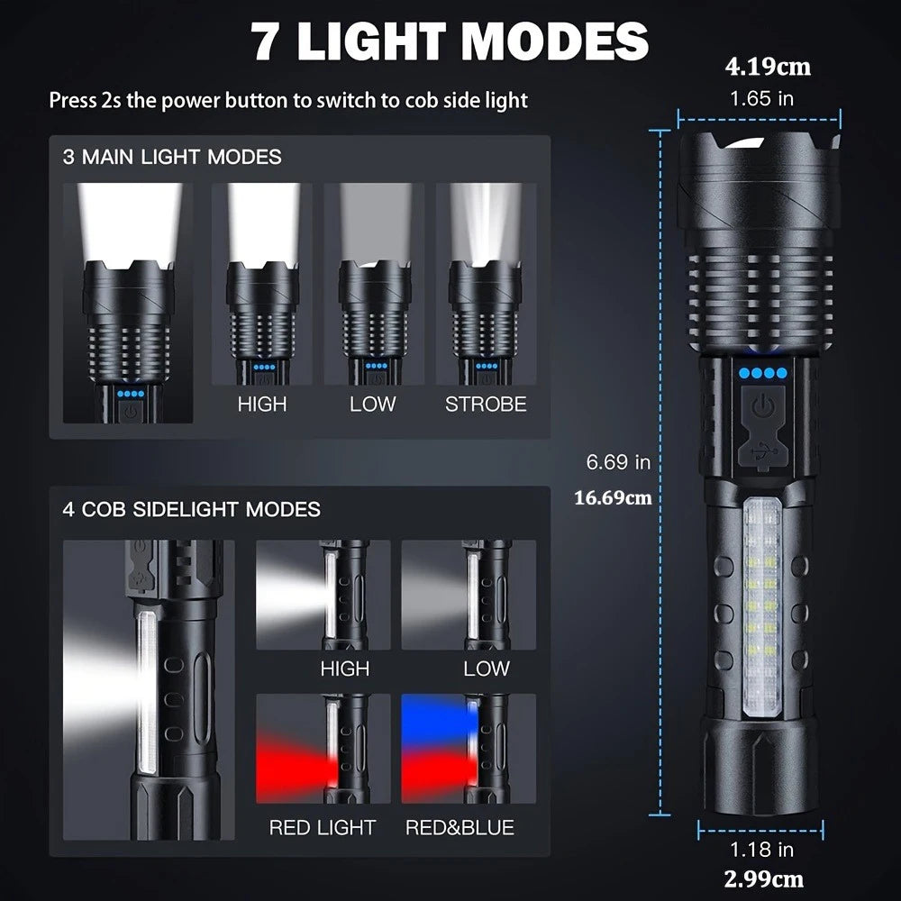 1/2Pcs High Lumens Flashlights, Rechargeable Led Flashlights with 7 Light Modes, Powerful Handheld Flashlight for Camping