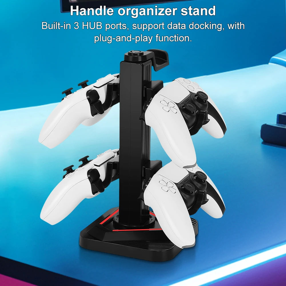 Headphone Stand Universal Controller Holder with 8 Light Modes & 3 USB Charging Ports Controller Headset Stand Gift for Gamer