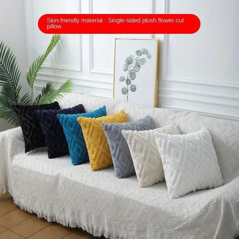 Modern Simple Rhombus Jacquard Plush Throw Pillow Cover Sofapillow Nordic Style Office Waist Bedside Cushion Car Throwpillow