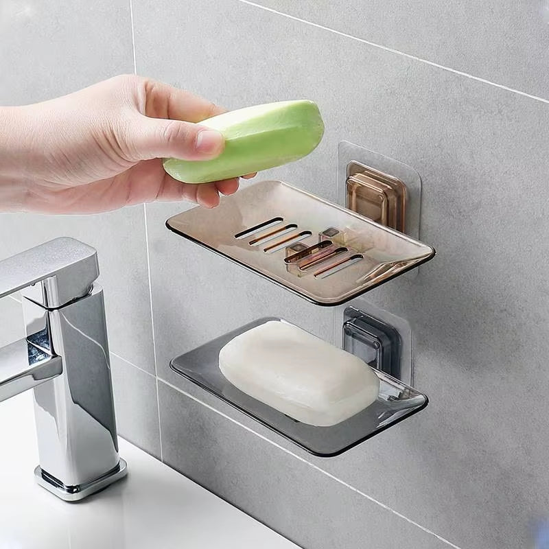 Soap Dish Shelf Transparent Drain Holder Punch-Free Paste Wall Mounted Soap Dispenser Bathroom Accessories Хранение В Ванной