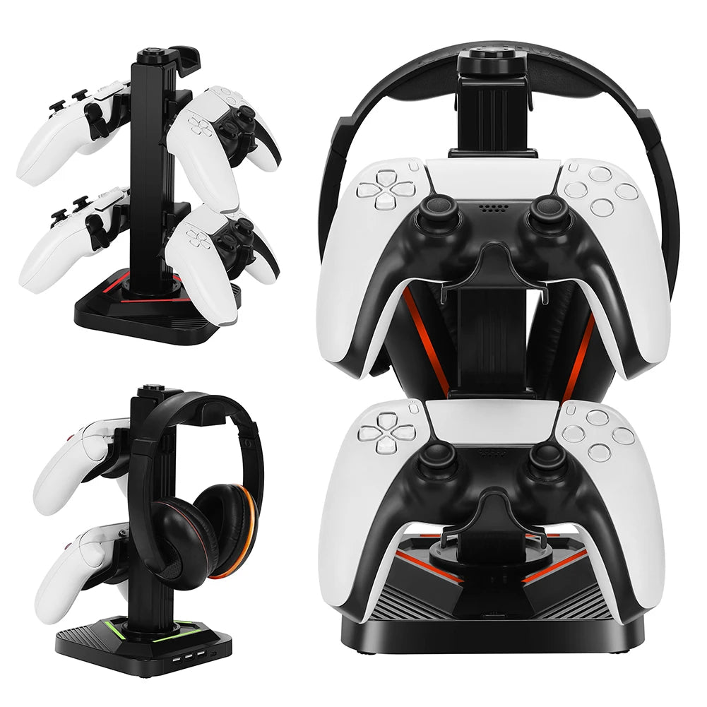 Headphone Stand Universal Controller Holder with 8 Light Modes & 3 USB Charging Ports Controller Headset Stand Gift for Gamer
