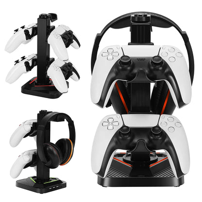 Headphone Stand Universal Controller Holder with 8 Light Modes & 3 USB Charging Ports Controller Headset Stand Gift for Gamer