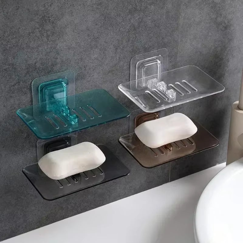 Soap Dish Shelf Transparent Drain Holder Punch-Free Paste Wall Mounted Soap Dispenser Bathroom Accessories Хранение В Ванной
