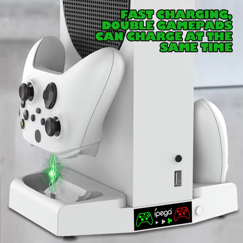 PG-XBS011 for Xbox Series S Cooling Fan Charger Vertical Stand 2 Controller Fast Charging Dock Station for Xbox Console
