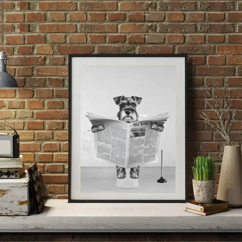 1Pc Canvas Poster Miniature Schnauzer Wall Art Funny Bathroom Print Toilet Ideal Gift for Living Room Home Decor No Frame