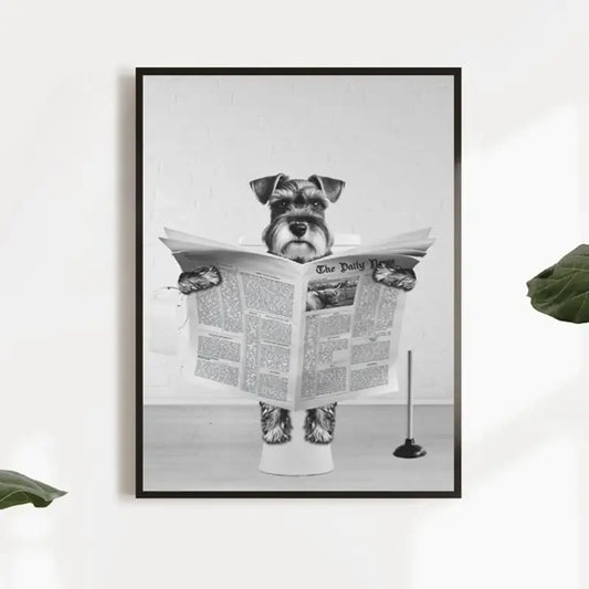 1Pc Canvas Poster Miniature Schnauzer Wall Art Funny Bathroom Print Toilet Ideal Gift for Living Room Home Decor No Frame
