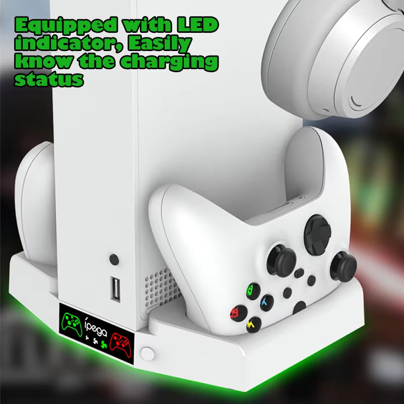 PG-XBS011 for Xbox Series S Cooling Fan Charger Vertical Stand 2 Controller Fast Charging Dock Station for Xbox Console